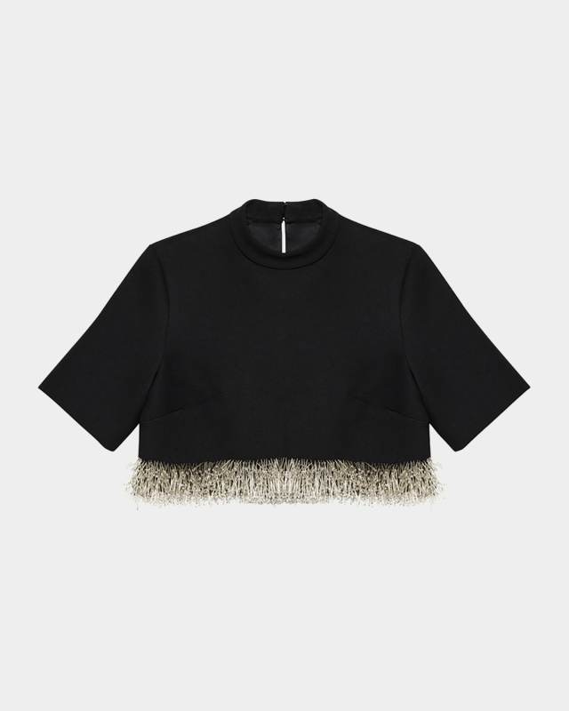 Jalen Beaded Short-Sleeve Crop Top